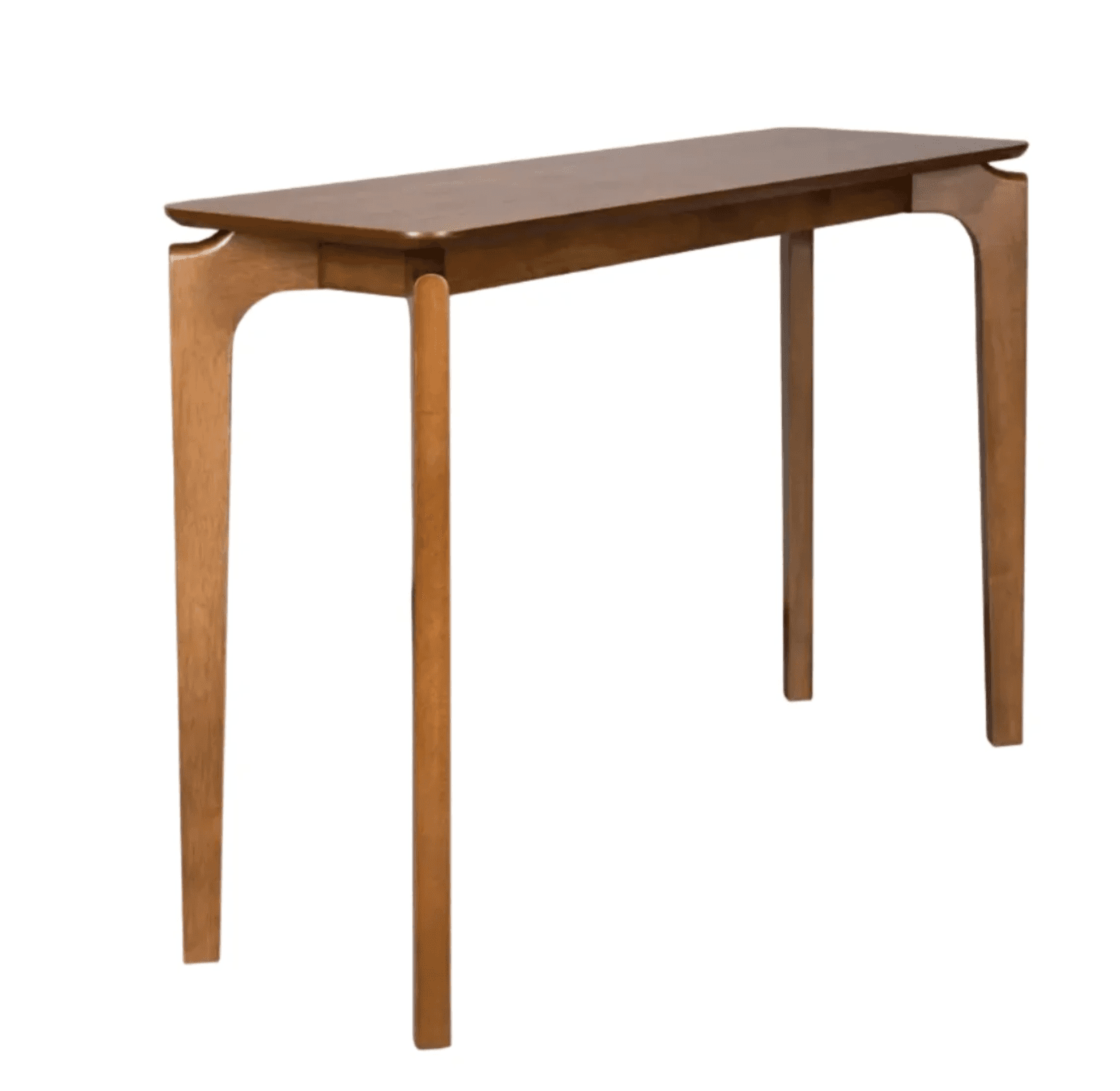 A long, narrow wooden console table featuring a Mid-Century Modern design. The rectangular tabletop… — 3D model