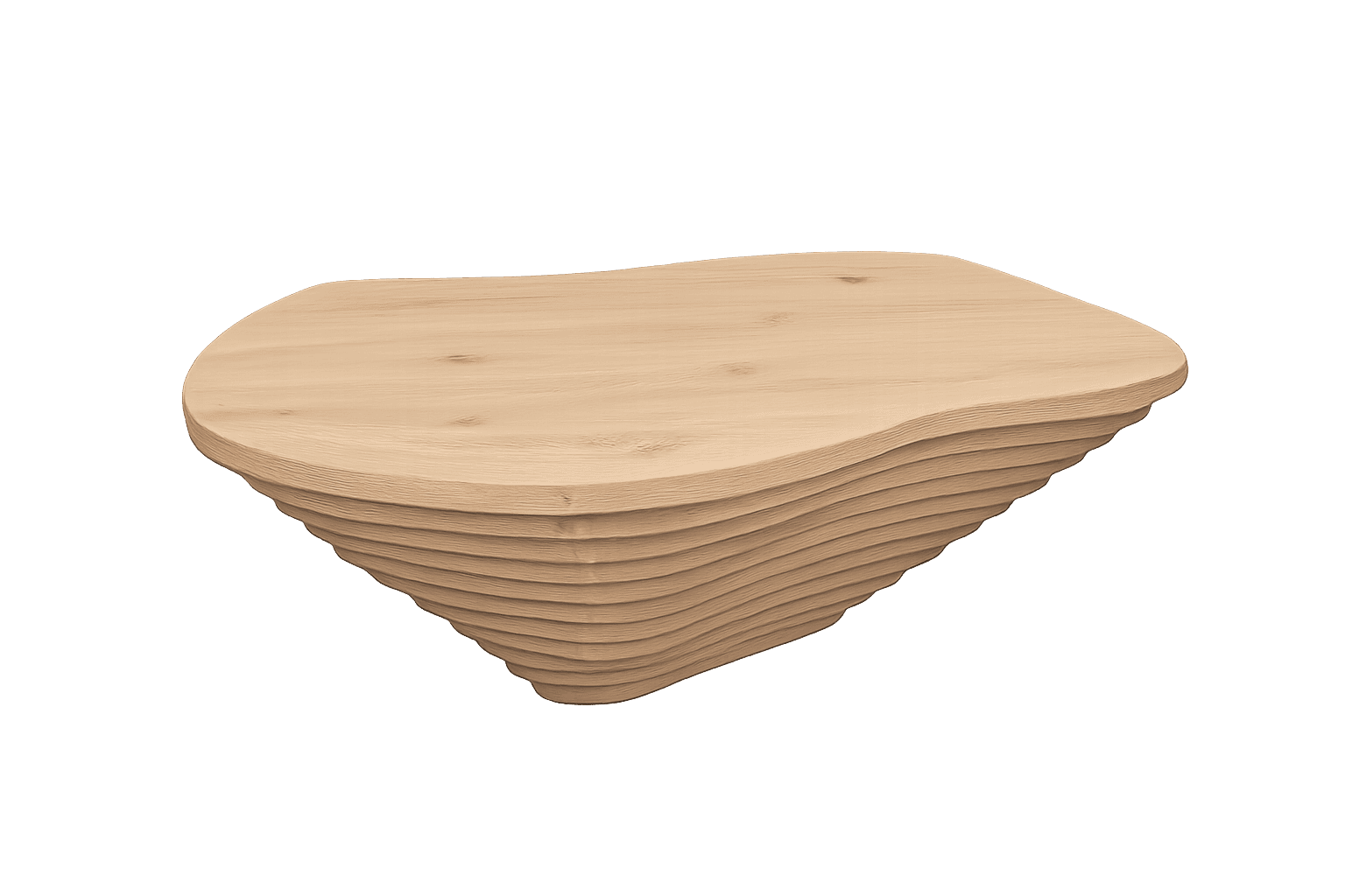 A side table with an irregular, organic-shaped top surface and a base composed of stacked, contoured… — 3D model