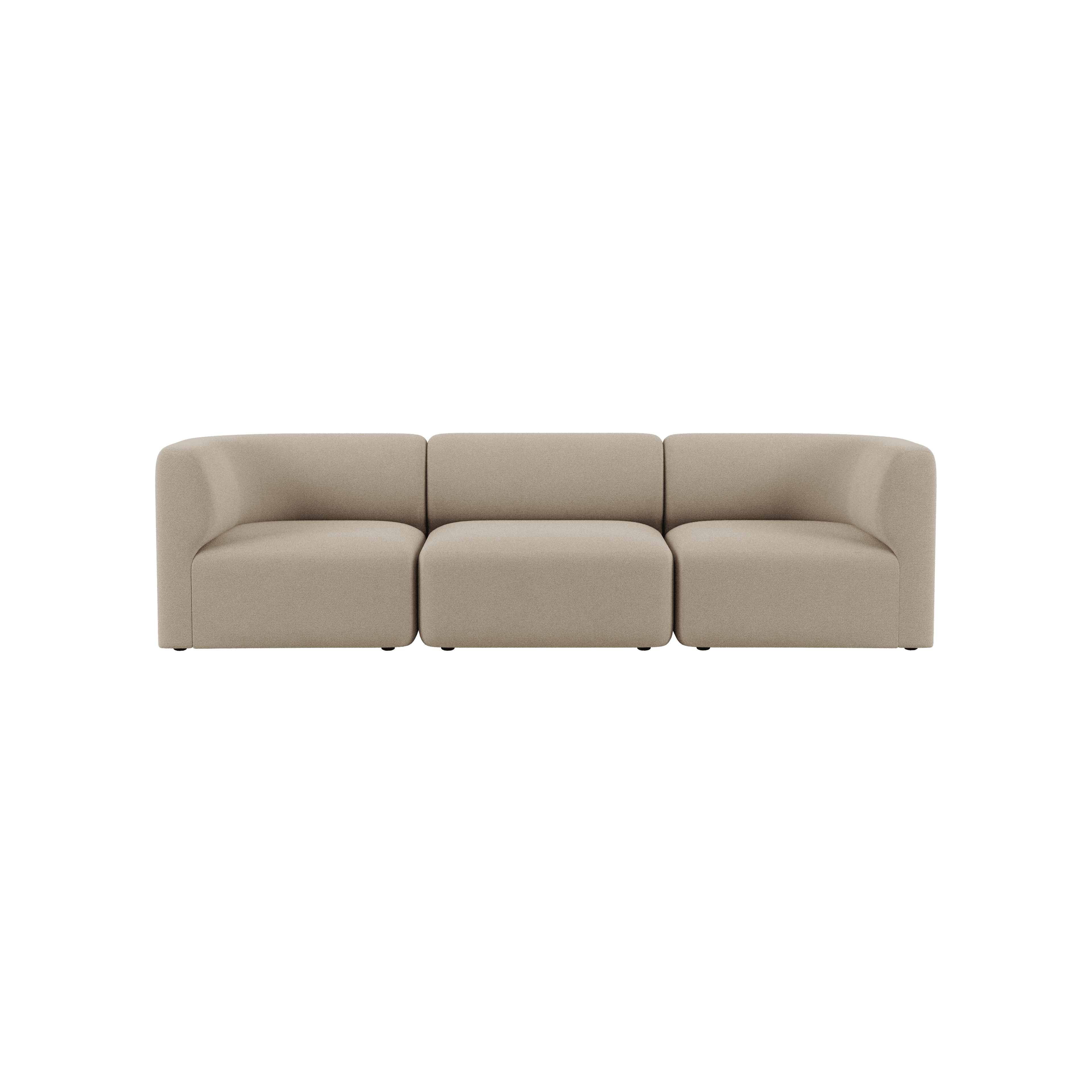 A modular, L-shaped sectional sofa upholstered in a neutral beige fabric, featuring soft, rounded li… — 3D model