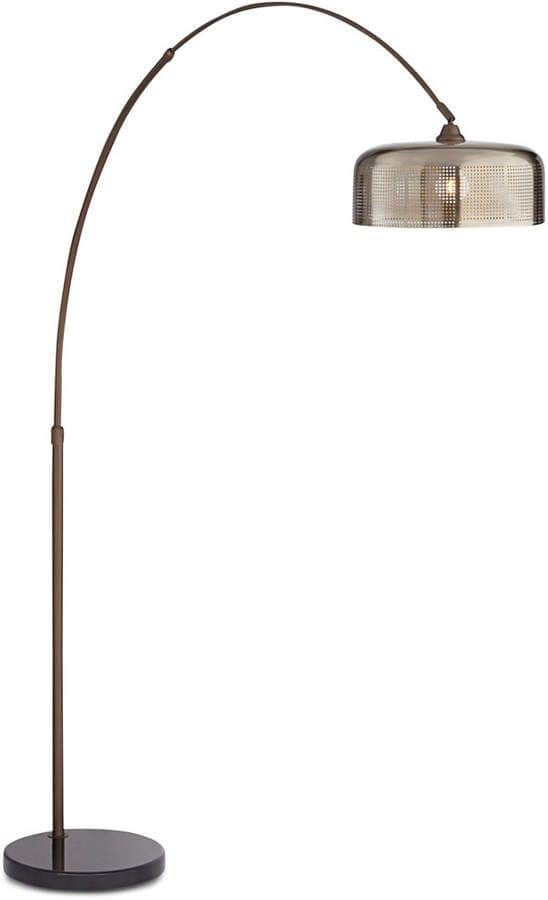 An arched floor lamp featuring a slender, curved metal arm extending from a solid circular base, cul… — 3D model