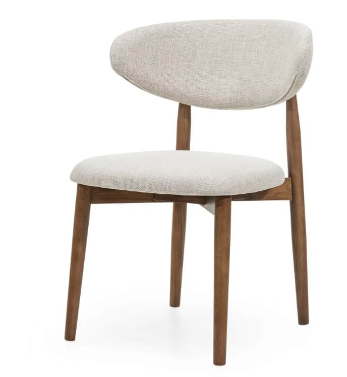 A modern upholstered chair with a curved backrest and a seat upholstered in a light-colored textured… — 3D model