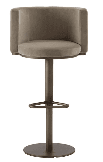 A modern bar stool featuring a rounded, barrel-style seat and partial backrest, fully upholstered in… — 3D model