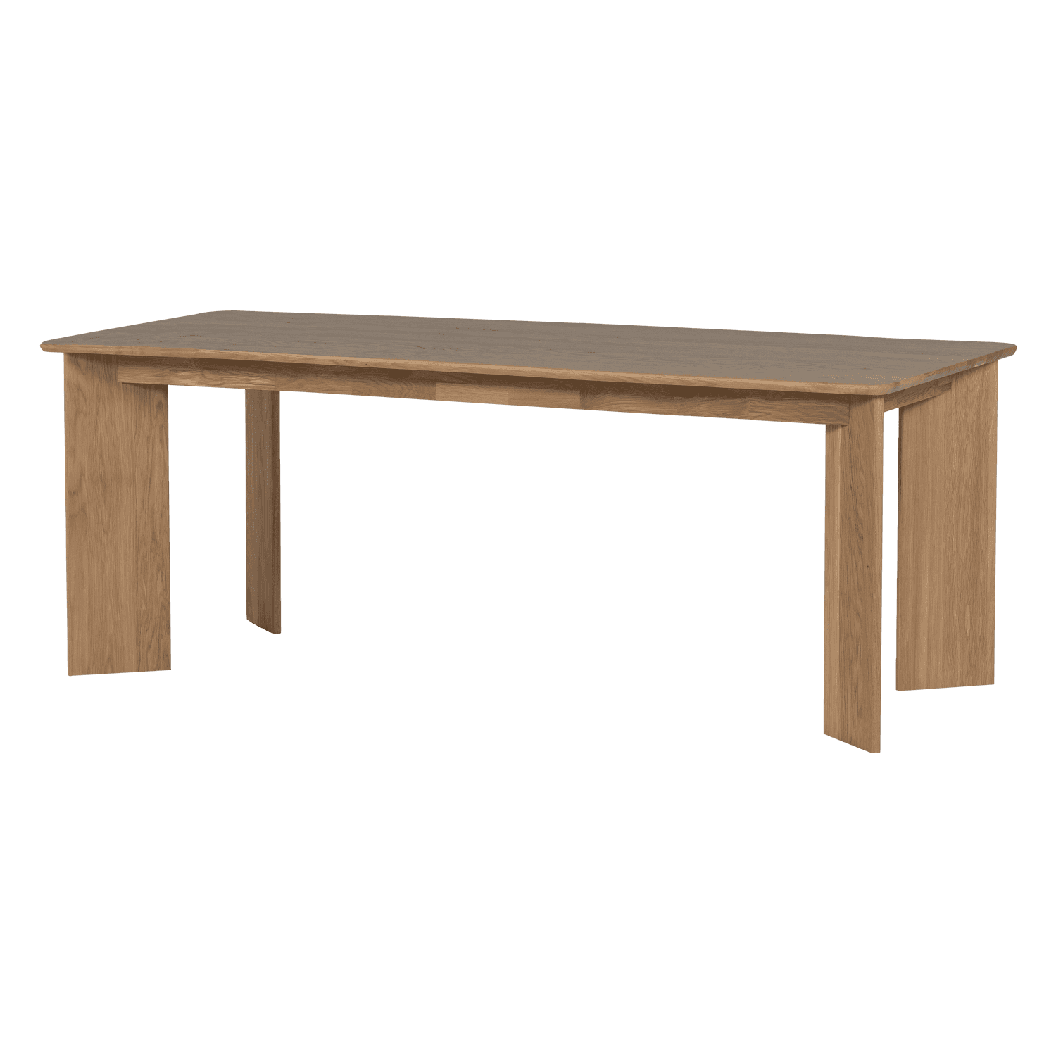 A rectangular dining table constructed from light-toned solid wood, likely oak, featuring a thick ta… — 3D model