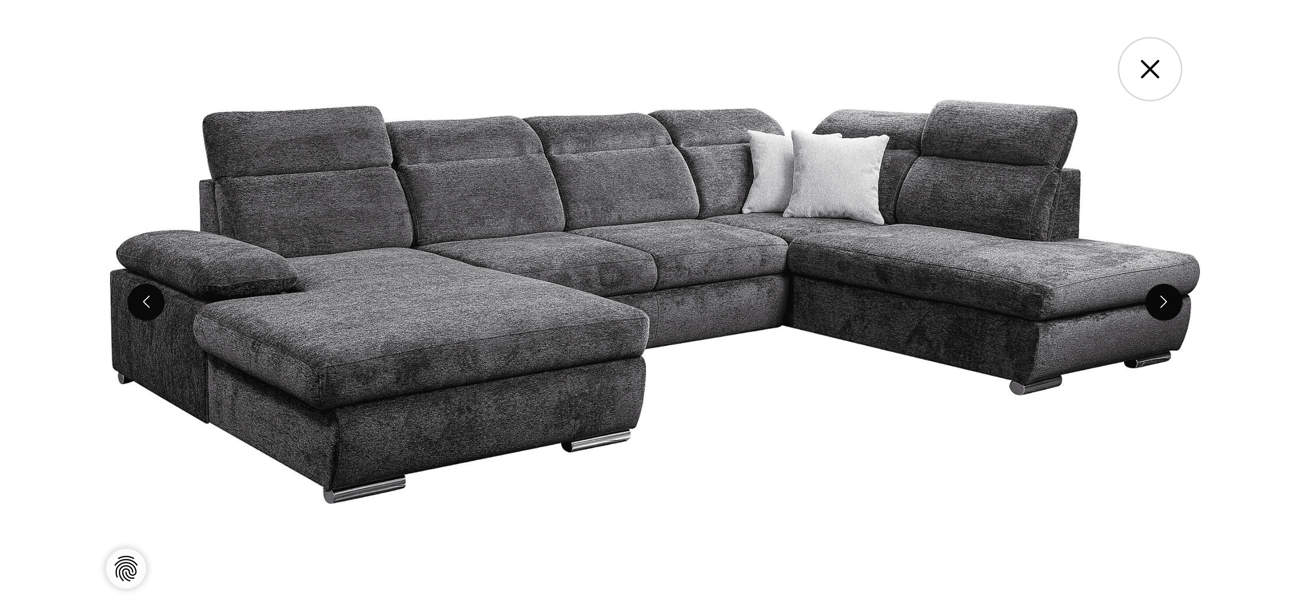 A contemporary U-shaped sectional sofa upholstered in a dark grey woven fabric. It features multiple… — 3D model