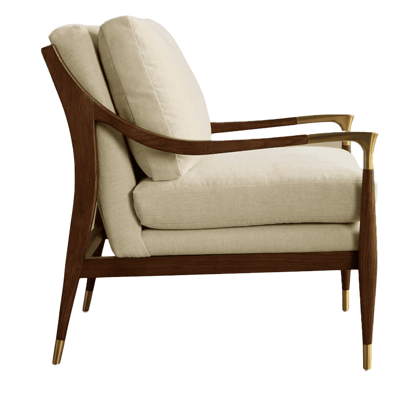 A sophisticated armchair with a wooden frame and upholstered cushions. The frame features gracefully… — 3D model