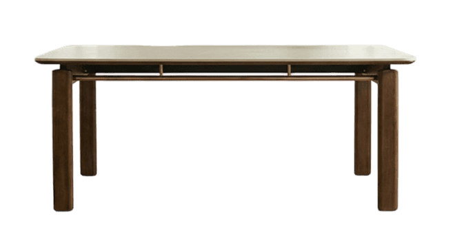 A contemporary desk featuring a light-colored rectangular top with rounded corners, supported by stu… — 3D model