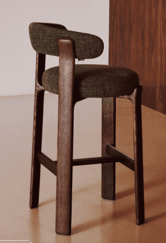 A modern bar stool with a wooden frame and an upholstered seat and backrest. The stool features curv… — free SKP 3D model