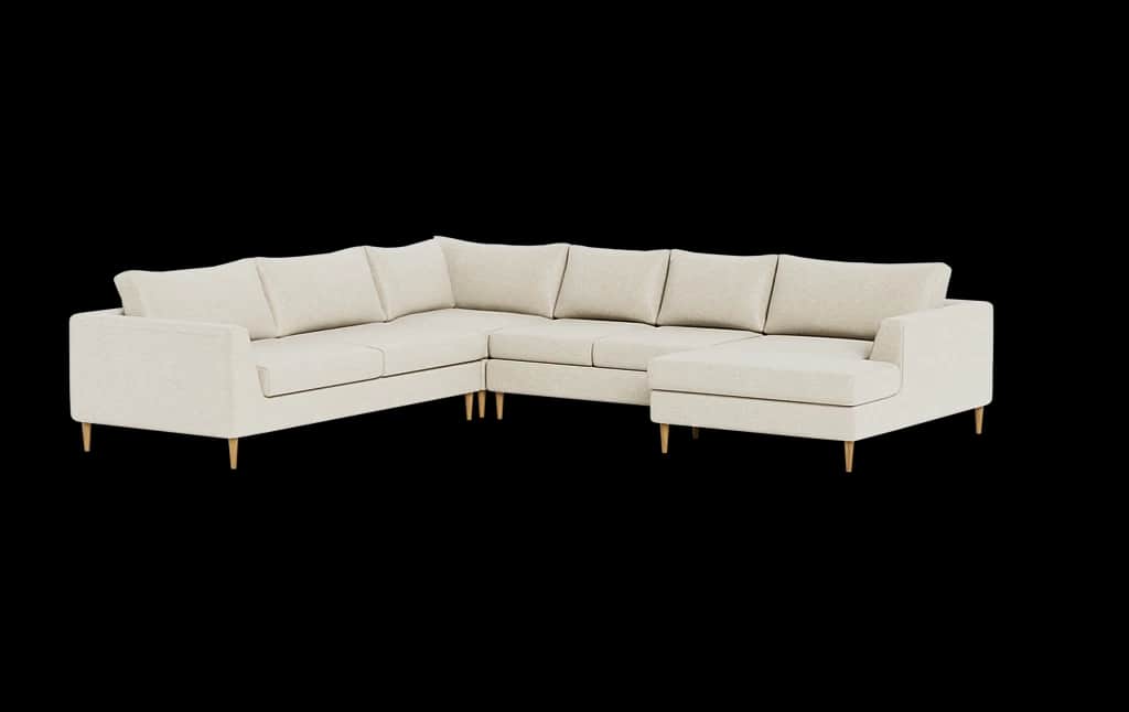 A modern U-shaped sectional sofa upholstered in a light beige fabric. The sofa features a low-profil… — 3D model
