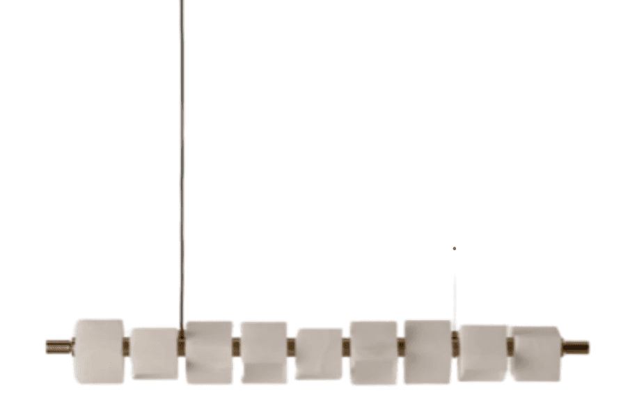 A modern linear pendant light featuring multiple rectangular segments of translucent white stone, li… — 3D model