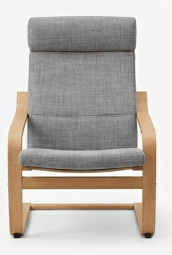 A modern high-back lounge chair featuring a light-toned bentwood frame and grey fabric upholstery. T… — 3D model