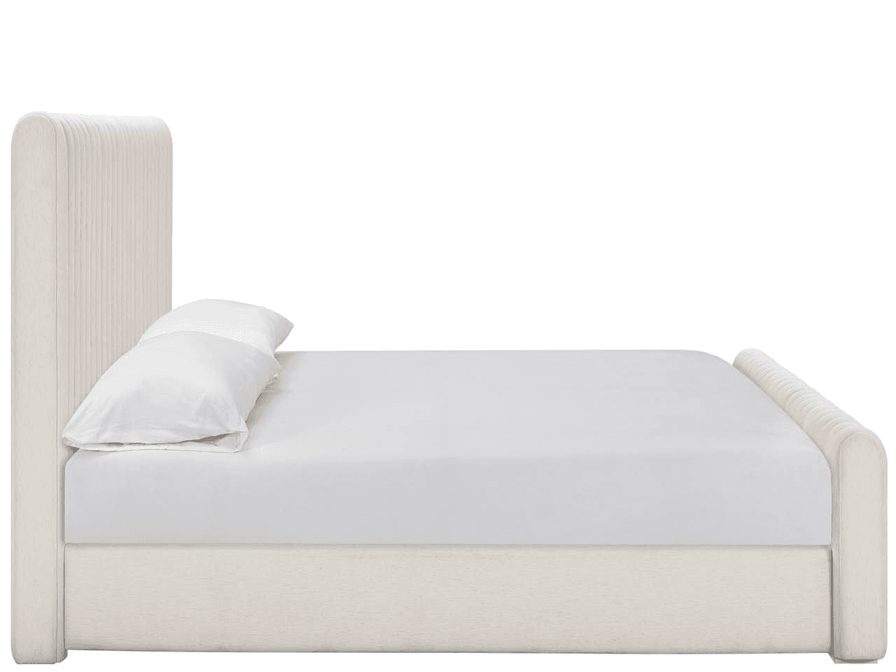 A contemporary upholstered platform bed featuring a tall headboard and a lower footboard, both disti… — 3D model