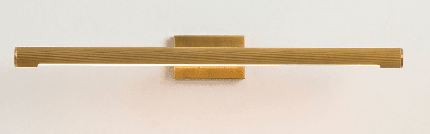 A horizontal, elongated wall-mounted LED light fixture, crafted from brass or a brass-toned metal. T… — 3D model