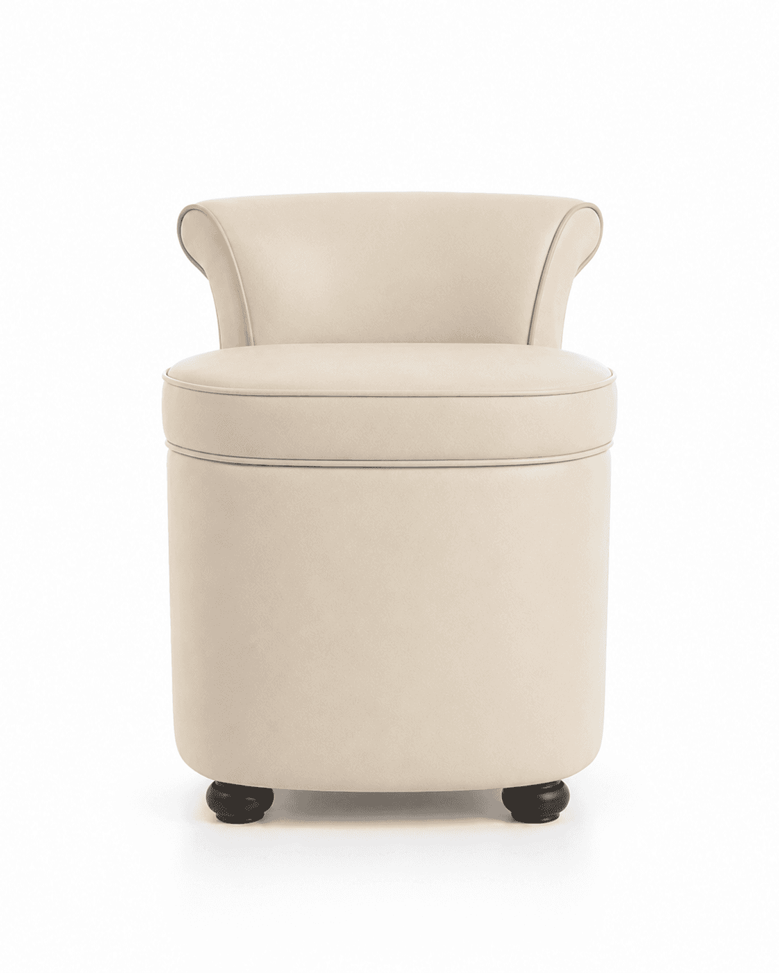 A cream-colored, upholstered ottoman with a cylindrical base and a gently curved backrest. It featur… — 3D model