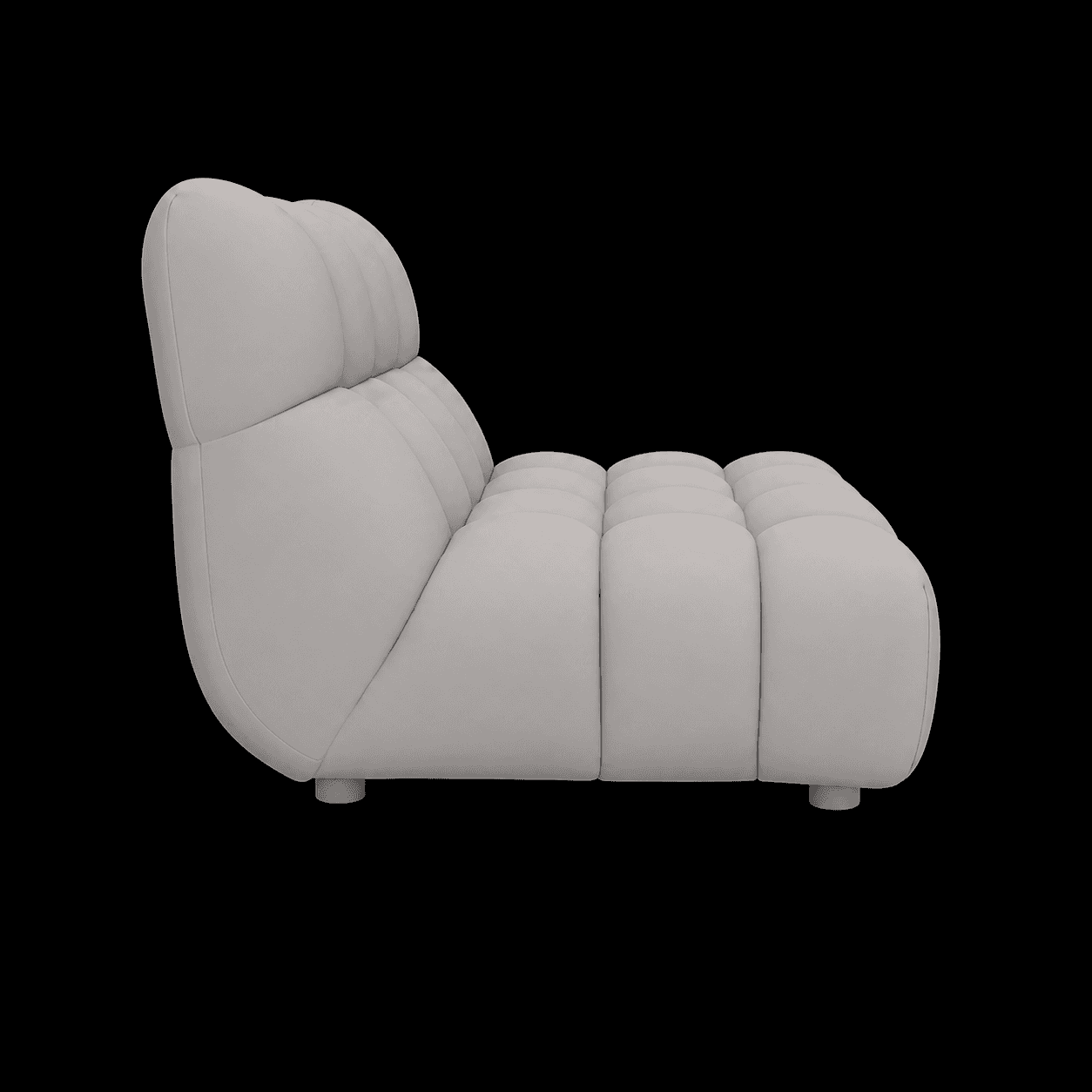 A modern, low-profile sofa with a distinctive rounded back and seat, characterized by deep channel t… — 3D model