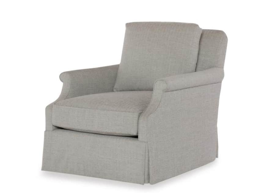 A light gray armchair with a skirted base and a loose back cushion. The armchair features rolled arm… — free OBJ 3D model