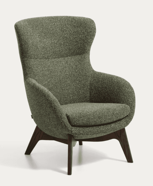 A modern upholstered lounge chair featuring a high, supportive backrest and integrated armrests, all… — 3D model