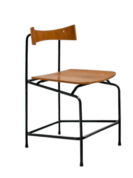 A modern chair with a bentwood seat and backrest, supported by a thin black metal frame. The seat is… — 3D model