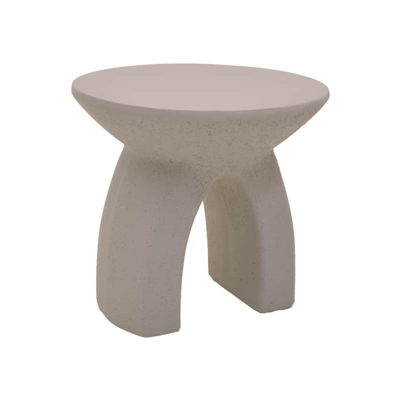 A small, round-top accent table constructed from a light-colored, textured concrete-like material. T… — 3D model