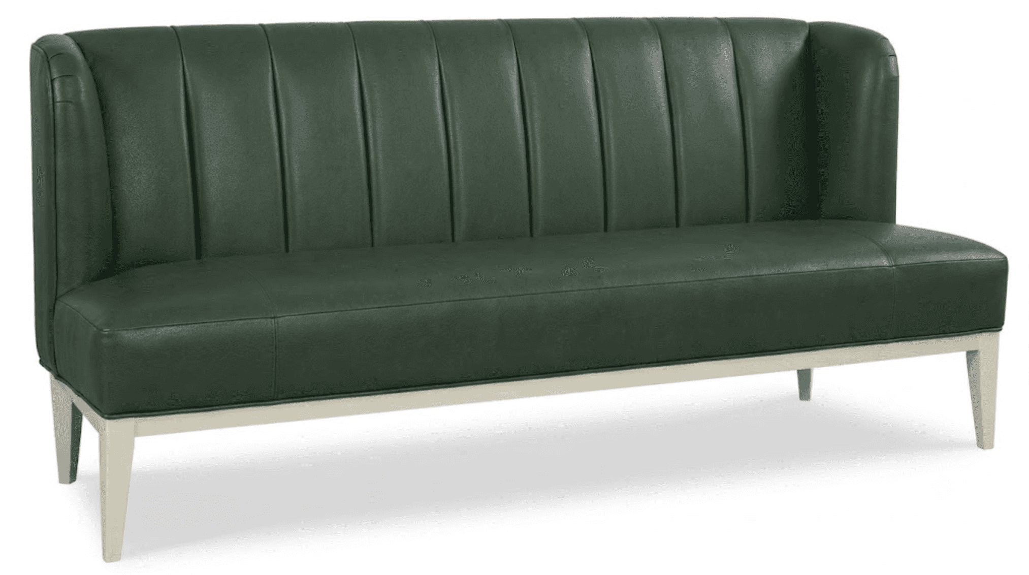 A contemporary banquette featuring dark green upholstery with vertical channel tufting on the backre… — 3D model