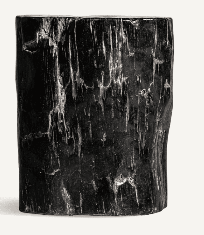 A solid, cylindrical piece of petrified wood, dark charcoal or black in color, with a rough, natural… — free STL 3D model