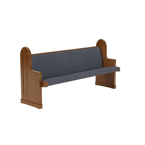 A long, upholstered bench with a wooden frame and back support. The bench has a high, structured bac… — 3D model