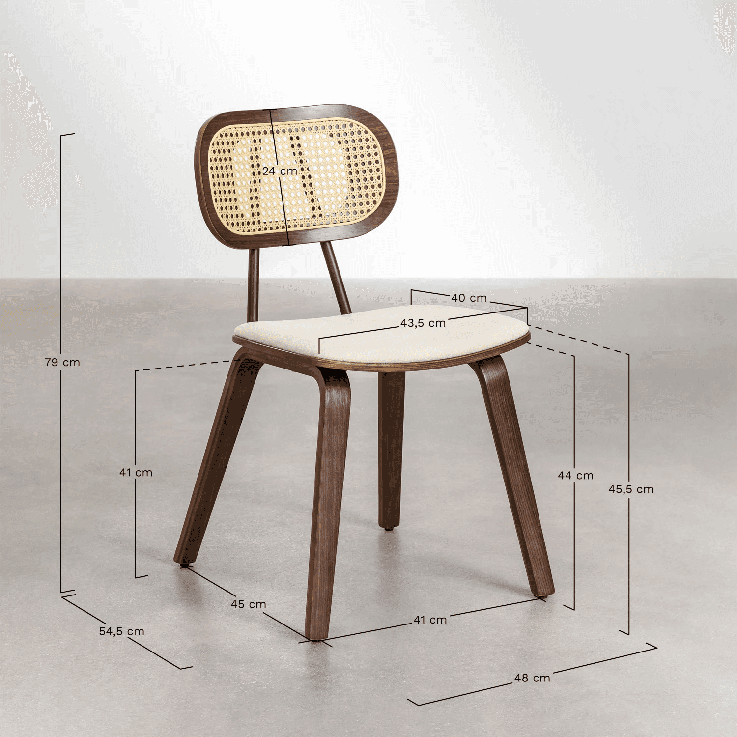 A contemporary dining chair featuring a dark bentwood frame, a rounded backrest with a natural woven… — 3D model