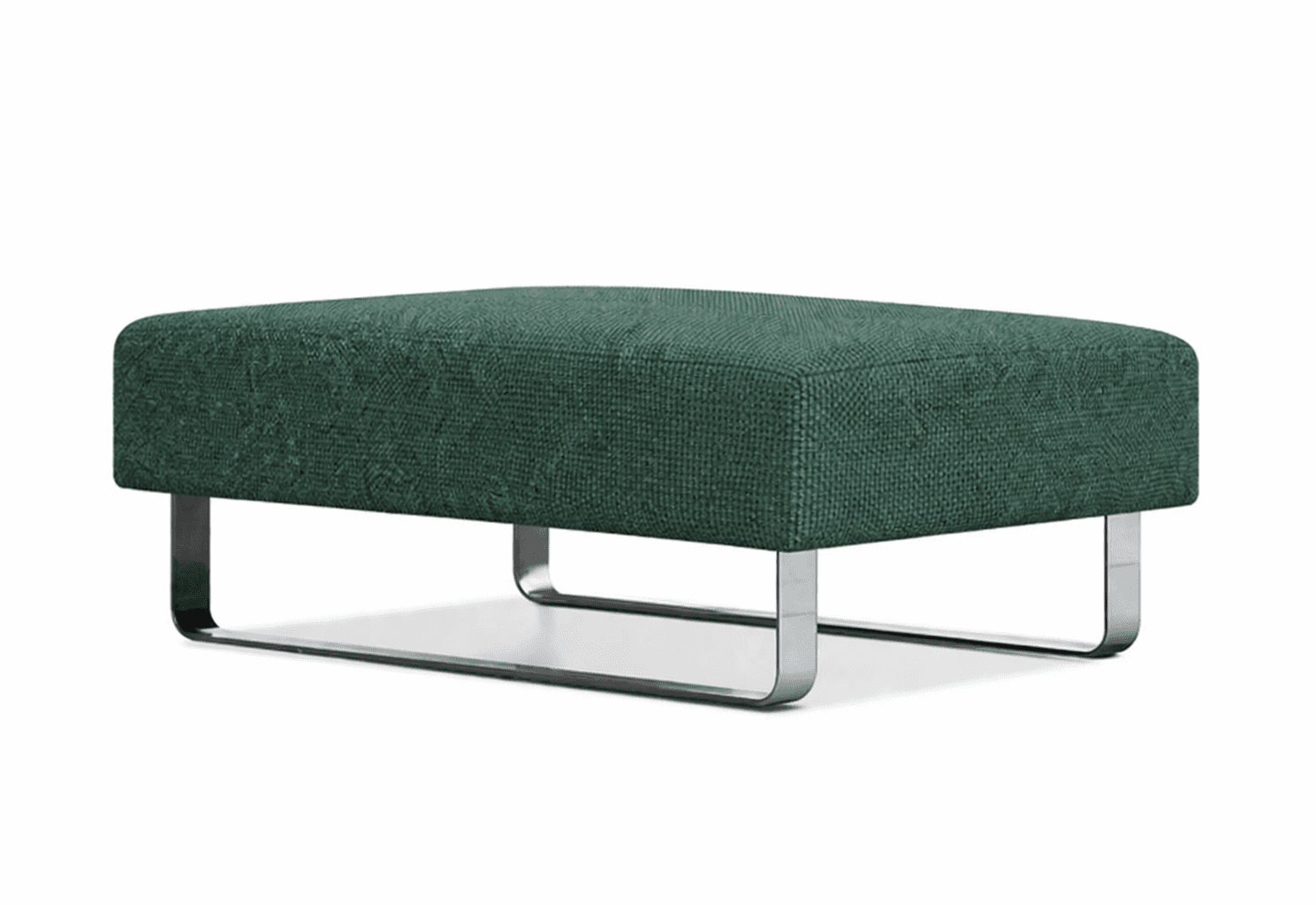 A rectangular ottoman with a tufted or textured fabric upholstery and a minimalist metal base. The f… — 3D model