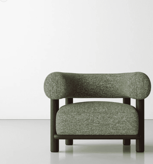A contemporary low-slung lounge chair featuring a distinctive design with chunky, rounded upholstere… — 3D model