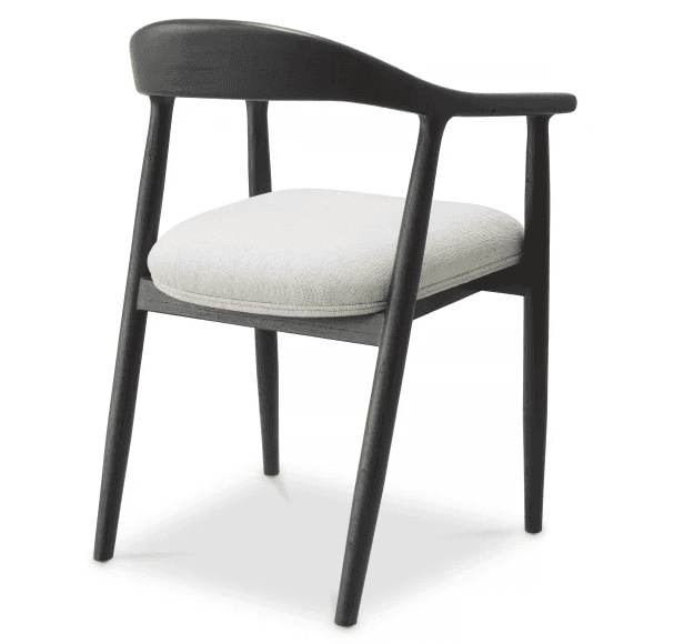 A modern armchair featuring a dark-stained solid wood frame with elegantly curved armrests and backr… — 3D model