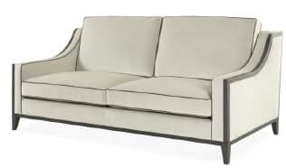A transitional two-seater sofa featuring an exposed dark wood frame that defines its silhouette. The… — free GLTF 3D model