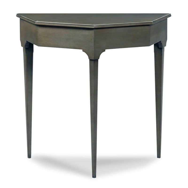 A polygonal console table with three tapered legs. The top surface is flat and has a hexagonal shape… — 3D model