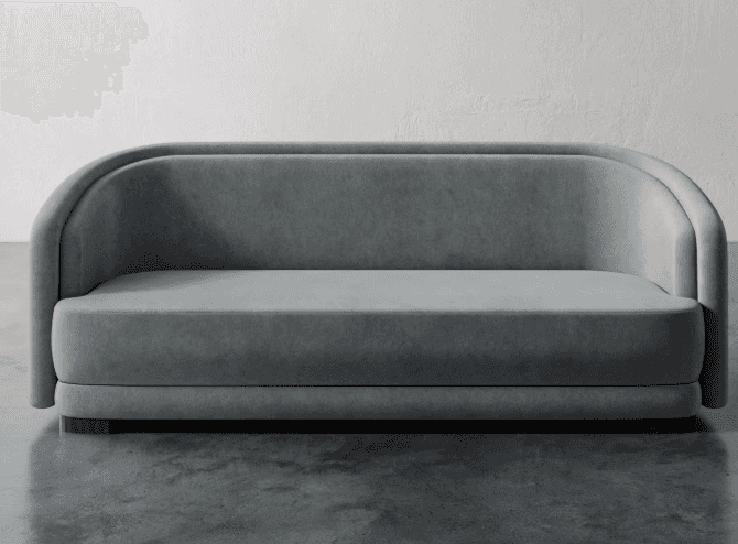 A contemporary sofa with a rounded silhouette and plush upholstery. It features a continuous arm and… — 3D model