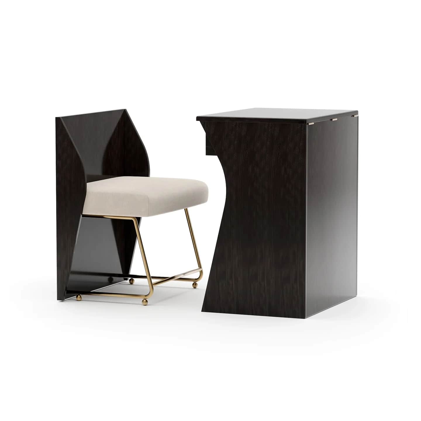 A modern vanity or desk set featuring a chair and a matching console-style table. Both pieces exhibi… — 3D model