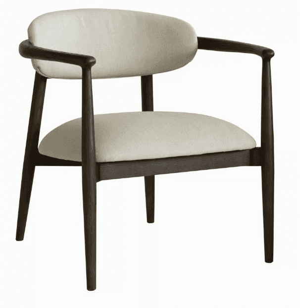 A wooden armchair with upholstered seat and backrest. The armchair features a curved, open back desi… — 3D model