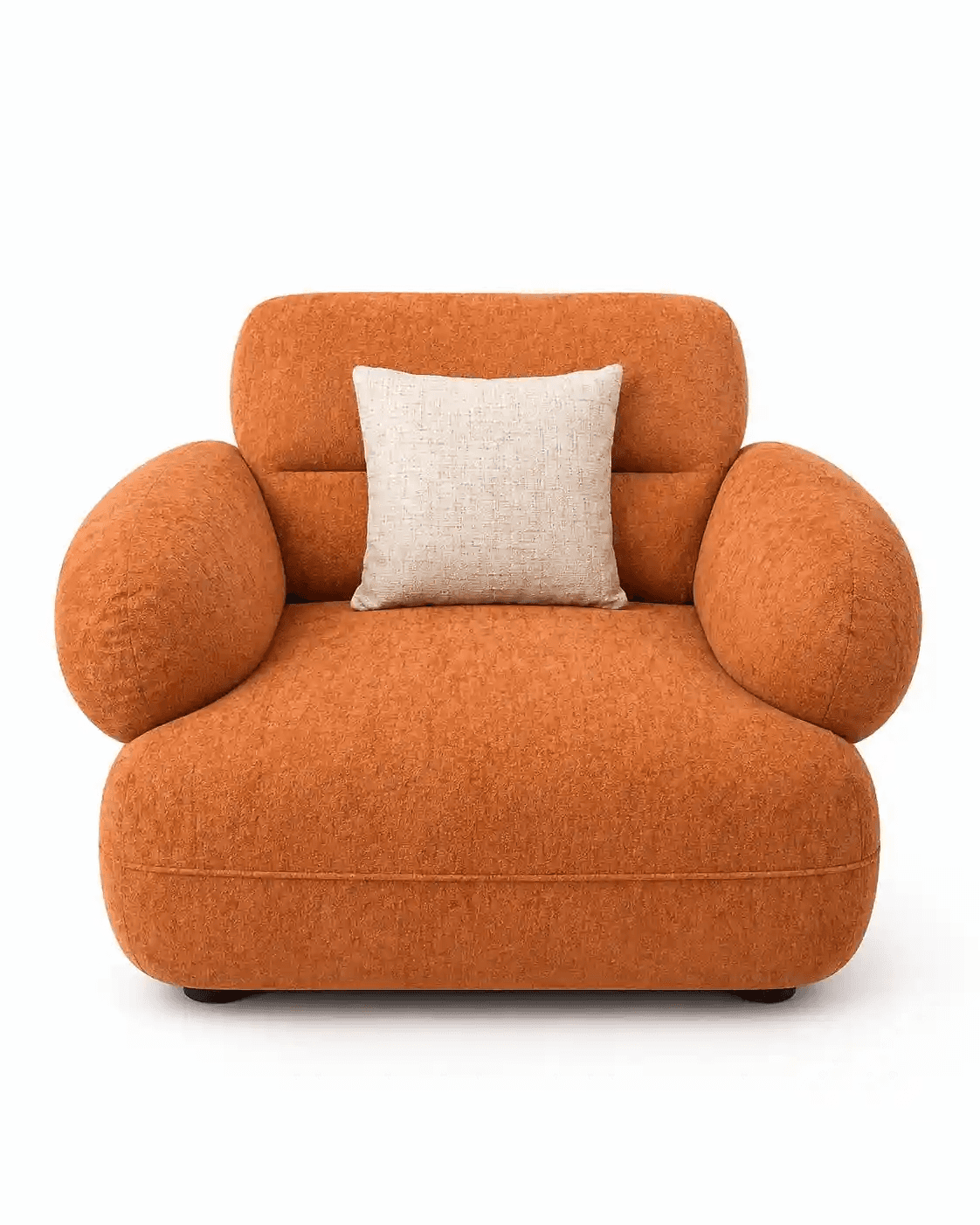 An armchair with a rounded, bulbous design. It features thick, plush upholstery in an orange texture… — free BLEND 3D model