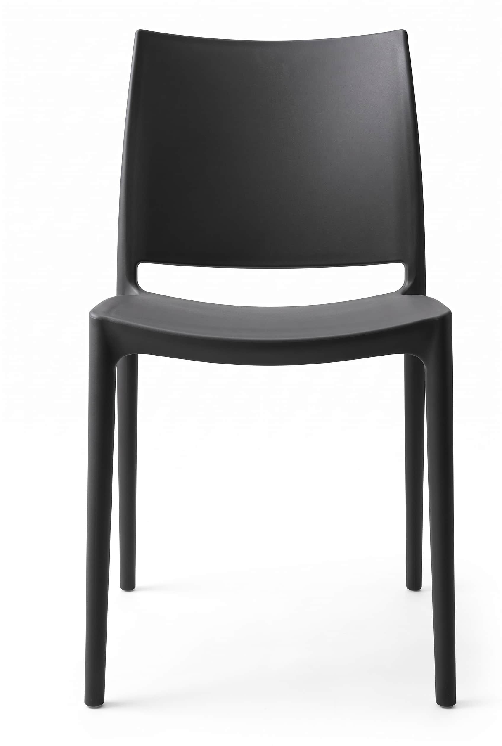 A contemporary armless side chair crafted from a single piece of molded black plastic, featuring a m… — free GLTF 3D model