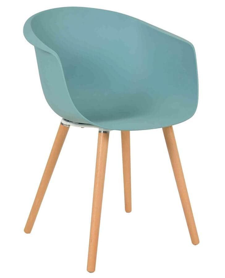 A modern armchair featuring a single-piece molded plastic shell seat in a muted teal color, supporte… — 3D model