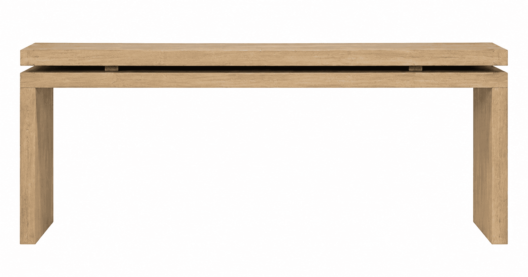 A modern console table crafted from light-toned wood, featuring a distinctive floating top design. T… — 3D model