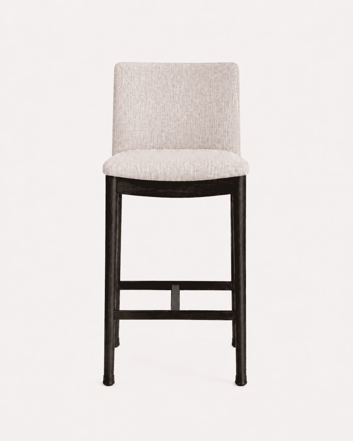 A contemporary bar stool featuring an upholstered seat and backrest set on a dark wooden frame with… — 3D model