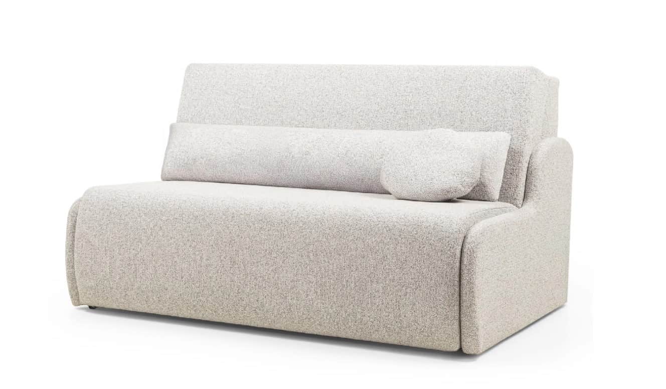 A compact, upholstered sofa with a textured fabric finish. It features a straight backrest, seat, an… — 3D model