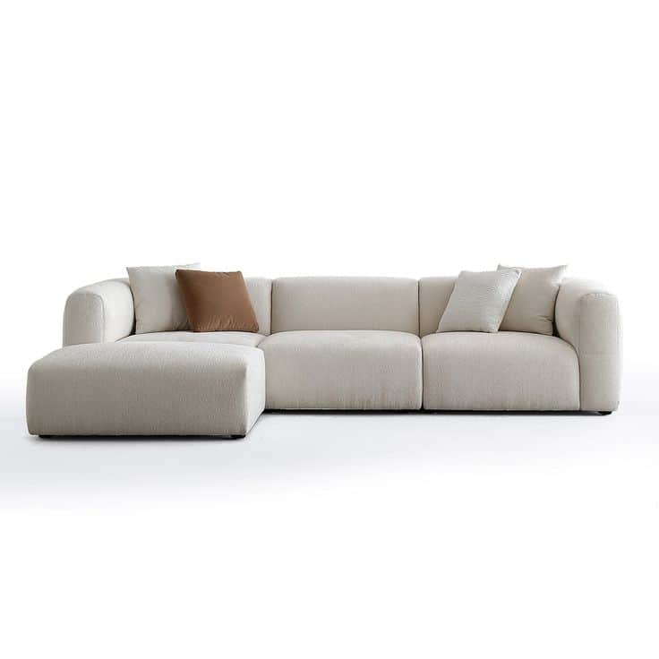 A modern modular sectional sofa upholstered in light beige textured fabric, featuring a low-profile… — free SKP 3D model