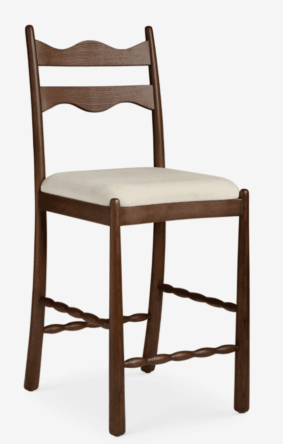 A tall, armless wooden chair, identifiable as a counter stool, featuring a dark brown finish. It has… — 3D model