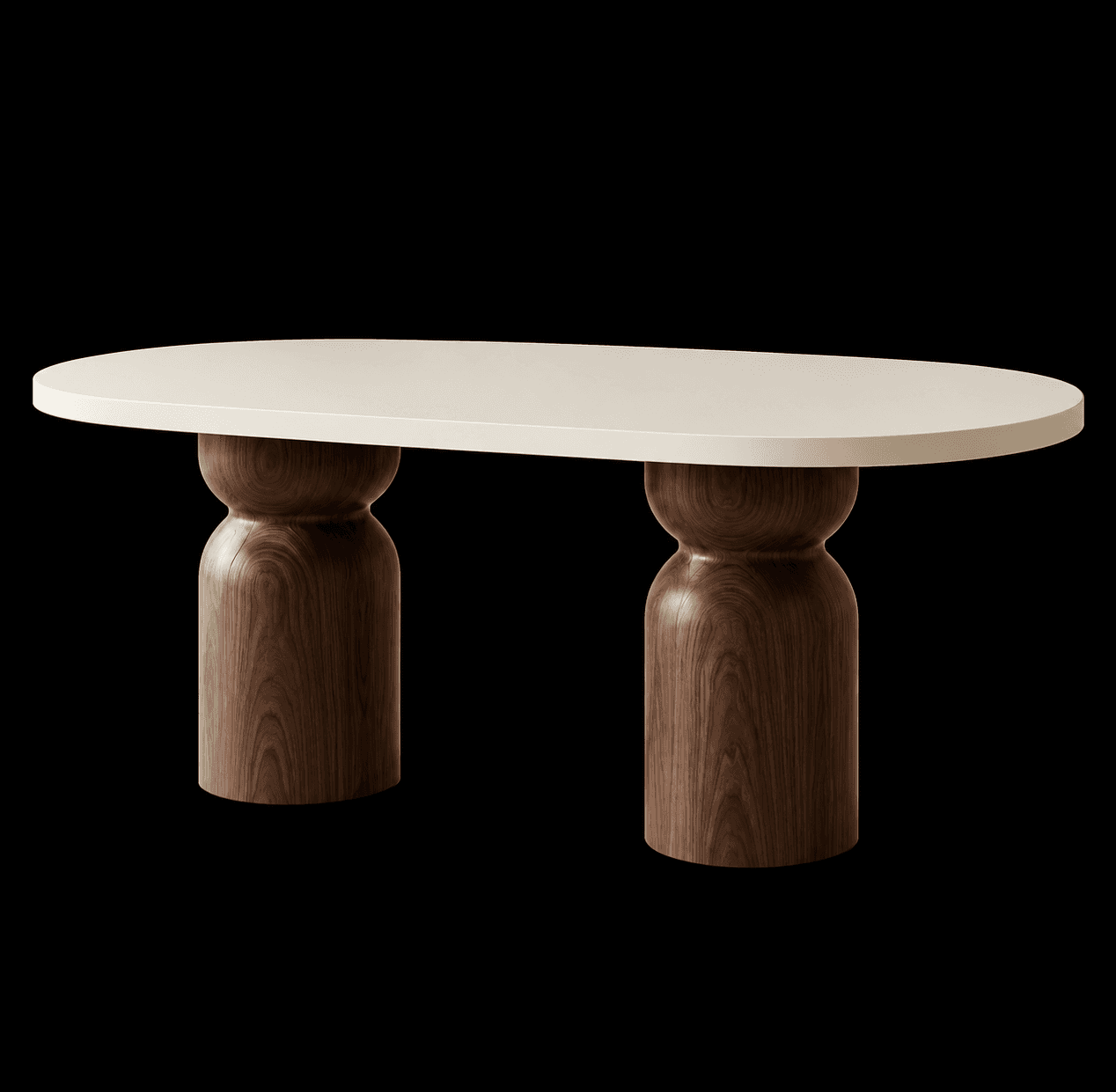 An elegant contemporary coffee table featuring a smooth, elongated oval tabletop supported by two ro… — free GLTF 3D model