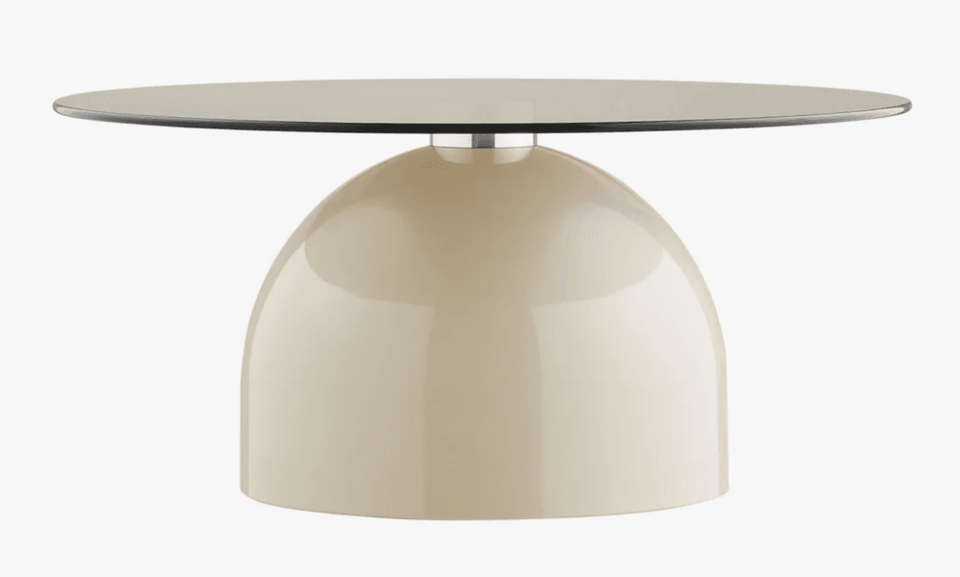 A compact, low-profile table featuring a circular top and a distinctive dome-shaped pedestal base, a… — 3D model