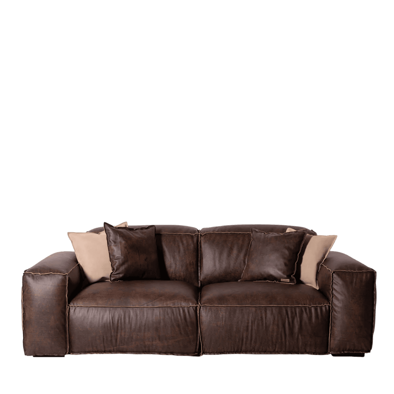 A brown leather sofa with two seat cushions and three back cushions. The sofa features prominent con… — 3D model