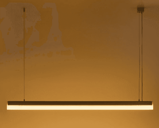 A modern, minimalist linear LED pendant light, suspended by two thin wires. It features a rectangula… — 3D model
