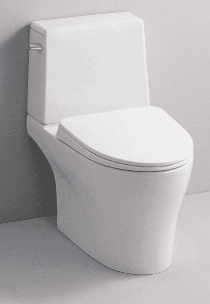 A modern, one-piece toilet with a sleek design. The toilet features a square-shaped seat and lid, an… — 3D model