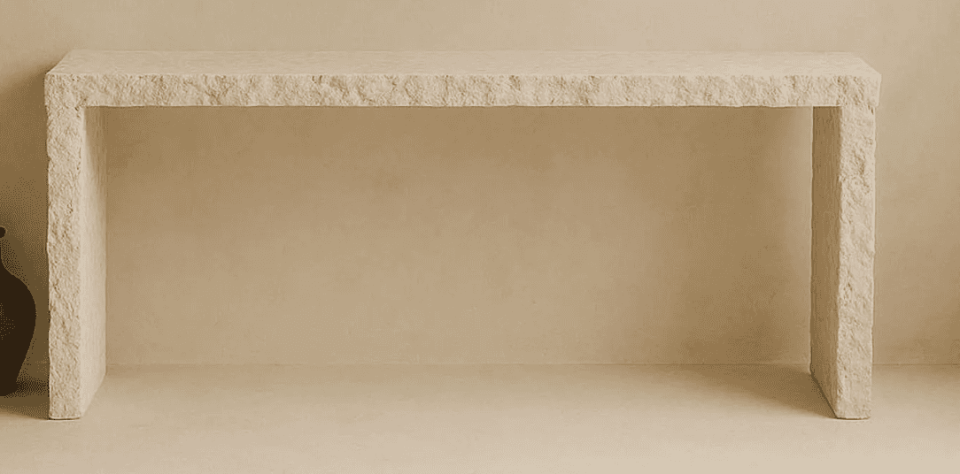 A rectangular console table with a thick, solid top and two substantial legs that appear to be integ… — free BLEND 3D model