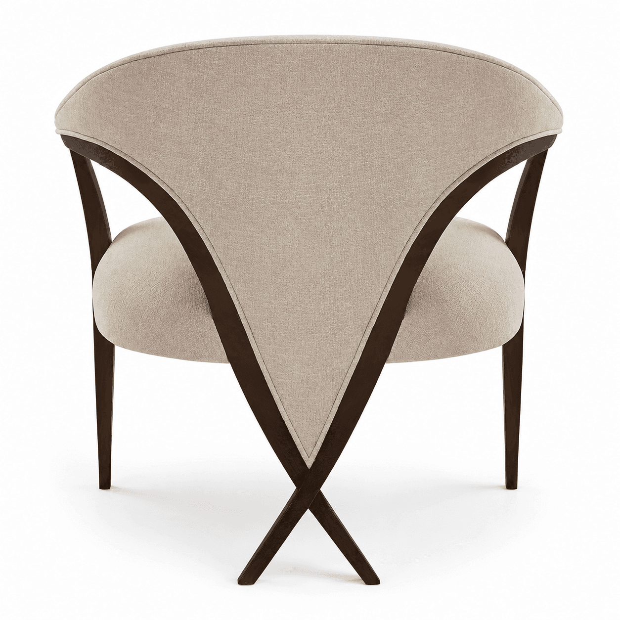 A contemporary accent chair featuring a curved, fully upholstered backrest and seat, supported by a… — 3D model