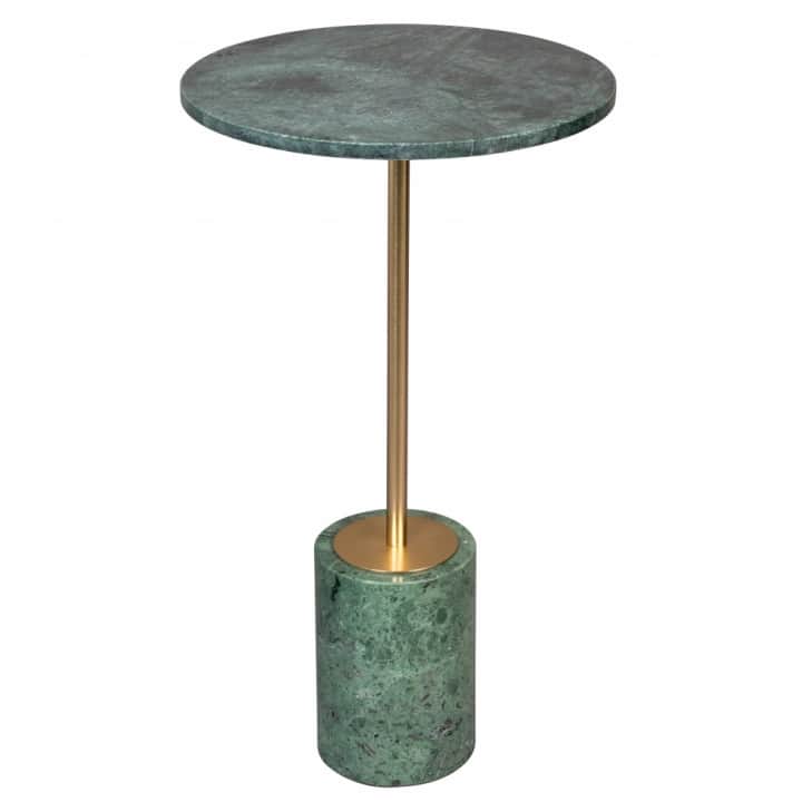 A circular side table with a dark green marble top and a cylindrical marble base. The top is support… — 3D model